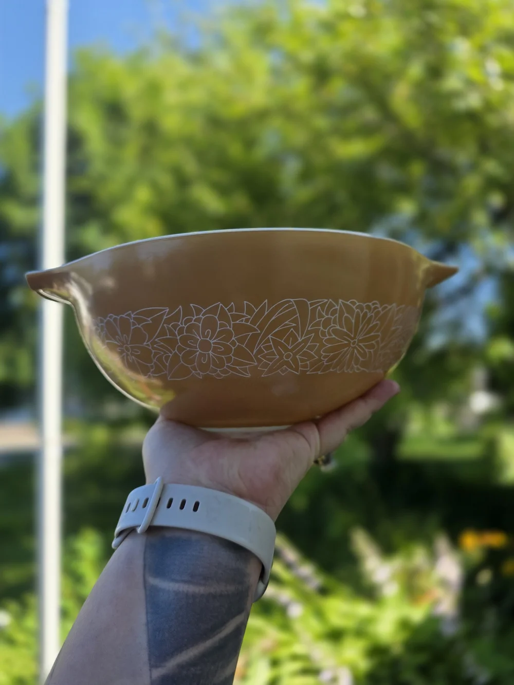Vintage Pyrex Brown and Tan Floral Nesting Bowls - Set of 4